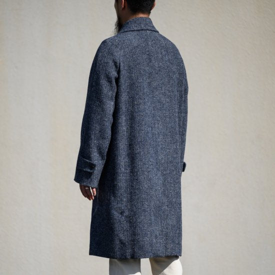 Tailored Balmacaan Coat Hand Woven Tweed Storm Gray