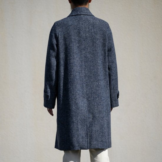 Tailored Balmacaan Coat Hand Woven Tweed Storm Gray