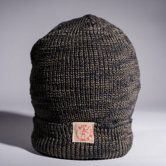 Knit Cap ocher gray × blue Dead Stock Yarn