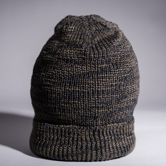 Knit Cap ocher gray × blue Dead Stock Yarn