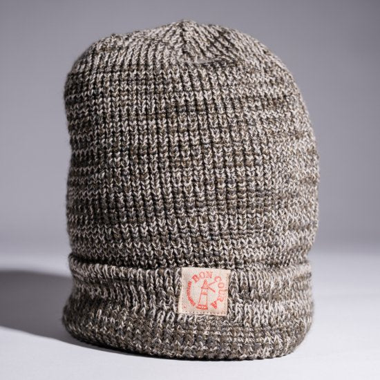 Knit Cap ocher gray × white Dead Stock Yarn