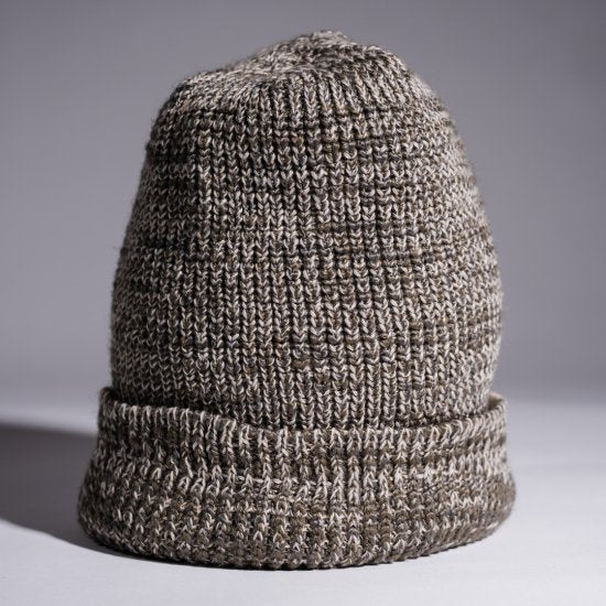 Knit Cap ocher gray × white Dead Stock Yarn