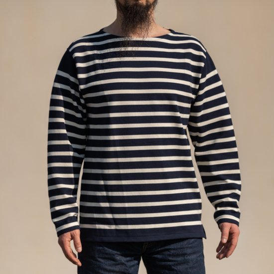 ボンクラ BONCOURA ブレトンシャツ　バスクシャツ ブレトンシャツ Breton Shirt Long Sleeve Raschel Knit blue