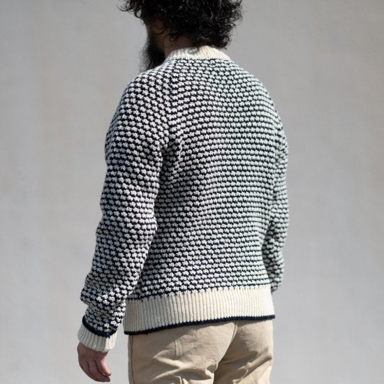 ポップコーンセーター シェットランド ナチュラル×ネイビー Popcorn Sweater Shetland Wool natural × navy