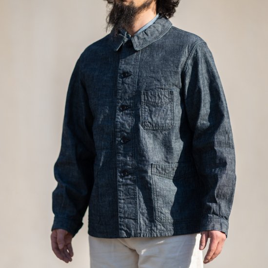 French Work Jacket Dungaree Cotton Linen indigo