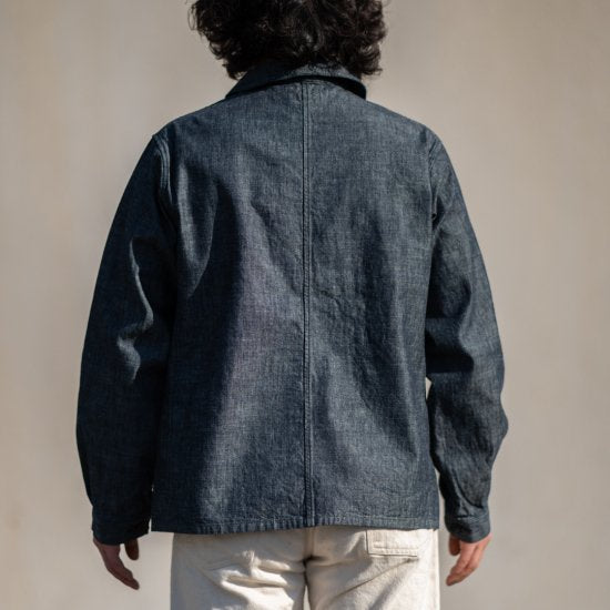 French Work Jacket Dungaree Cotton Linen indigo