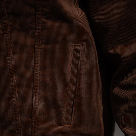 Trucker Jacket Pocket Velours côtelé marron