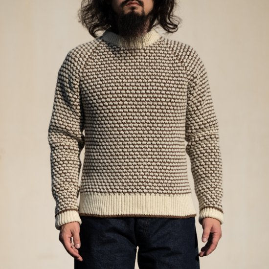 ポップコーンセーター シェットランド ナチュラル×ブラウン Popcorn Sweater Shetland Wool natural × brown